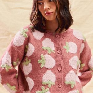 Mauve Strawberry Cardigan: Buttonup Soft Knit Sweater